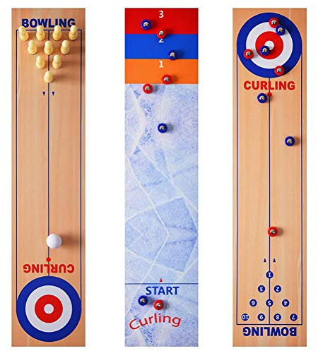 DAN&DRE Shuffleboard, Bowling, Curling-Spieltisch mit Glatter Matte, Schneller Aufbau für Familienspaß, Puzzlespiel, Shuffleboard-Bowling-Tisch-Set, Tolles Geschenk für und Erwachsene (Verschiedene