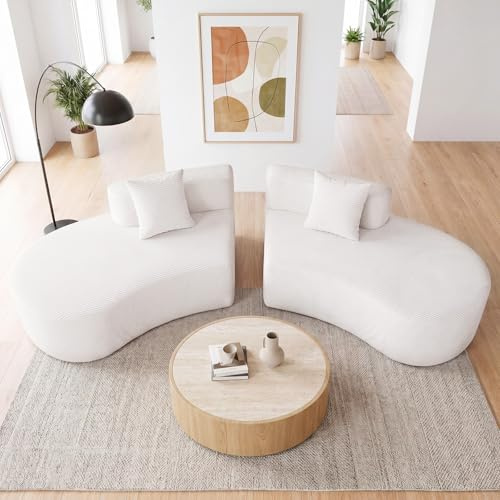 COSTWAY 5-sits modulär soffa, Boneless hörnmöbel av corduroy, stoppad soffa med 3 kuddar och skumfyllning, böjd soffa för vardagsrummet, ingen montering behövs, beige