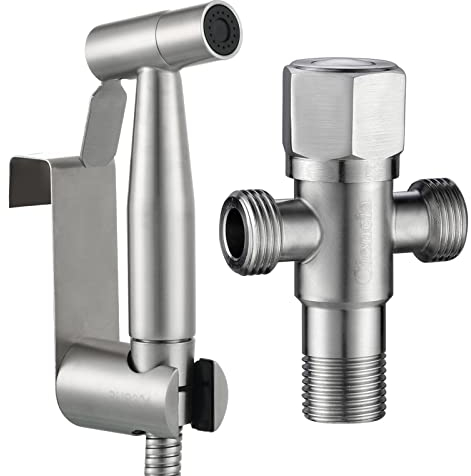 Tecmolog Ducha Bidet Acero Inoxidable, Grifo Portatil para WC Kit Ducha de Lavabo, con Soporte, Adaptador y Manguera WC 1.2m, WS024F2