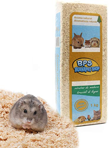 BPS Copeaux de Bois Litière hygiénique pour Animaux de Compagnie Sciure de Bois pour Chats Petits Animaux Hamster Lapin 1 kg Arôme Naturel
