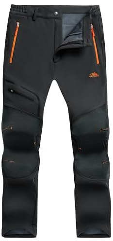 TACVASEN Winter Trousers - Men's Softshell Waterproof Thermal Fleece Hiking Pants, Thick - Black, 34