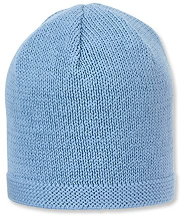 Sterntaler OCS Strickmütze - Klassische Babymütze aus Baumwollgarn (Bio) - Unisex Übergangsmütze ab Geburt - Basic Kopfbedeckung - Beanie Mütze einfarbig - Mittelblau, Größe 43