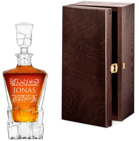 Maverton Whisky Karaffe mit Gravur - 950 ml - Whiskey Dekanter mit luxuriösem Design - personalisiert - edles Kristallglas - für Männer - zum Geburtstag - Vorname
