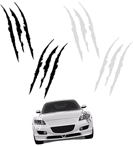 4 Stück Monster Klaue AutoAufkleber Auto Klaue Kratzer Marks Aufkleber Reflektierender Scheinwerfer Dekor Sticker für Motor Skateboard, 2 Weiß+2 Schwarz