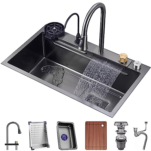 Fregadero para estación de trabajo Nano-Revestido de acero inoxidable con bañera individual de acero inoxidable con grifo extraíble y arandela de taza Juego completo de accesorios