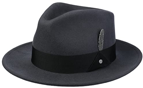 Stetson Burdock Fedora Hat Classic Bogart Style 100% Wool Felt Packable Unisex Autumn Winter Dark Grey XL (60-61 cm)