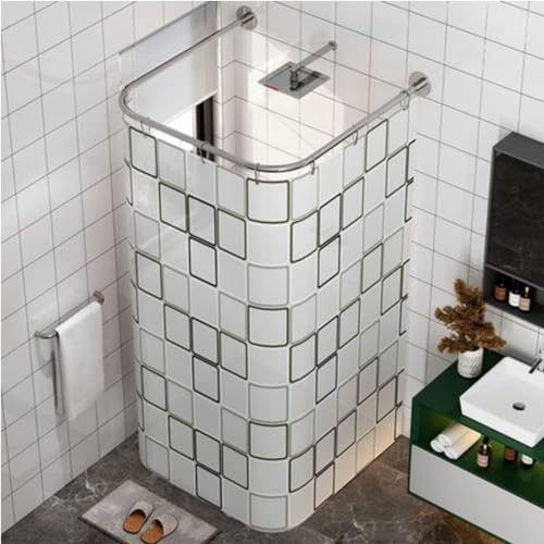 uyoyous Duschvorhangstange U Form, 304 Edelstahl Dusche Vorhangstange Ecke, Ohne Bohren verstellbare Duschstange Ausziehbar für Dusche Badewanne Badezimmer (85-120cm)