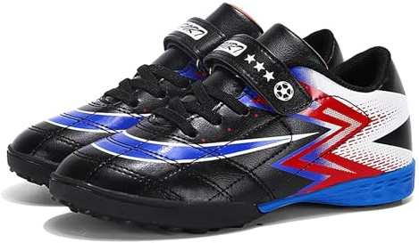 HsnavaLightweight Football Boots Athletics Training Shoes Sport Sneaker Astro Turf Trainers Kids Black Blue TF 2UK
