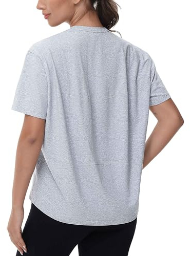 THE GYM PEOPLE Women's Baggy Sports Running T-Shirts Breathable Quick Dry Ladies Short Sleeve Gym Tee Tops for Yoga & Workout with Back Loose Fit Heather Grey
