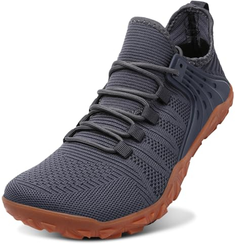 ELAPHURUS Barfußschuhe Herren Minimalistische Traillaufschuhe Herren Outdoor Sport Fitnessschuhe Sneaker,Grau,44 EU