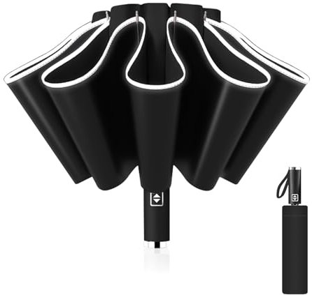 Pioggistar Parapluie Pliant Automatique, Parapluie inversé 10 Baleines pour Homme et Femme, Parapluie Diamètre 105 cm, Anti Vent, Anti Tempete, Noir
