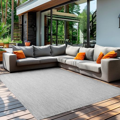 Teppium Tappeto da Esterno Impermeabile 200x300 (200x290 cm) Grigio - Tappeto Resistente alle Intemperie e Lavabile in Lavatrice - Tappeto per Campeggio, Giardino, Balcone, Terrazza