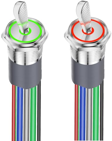 Gebildet 2ST Belyst 1NO 1NC Vippströmbrytare 12-24V/15A Vattentät Röd/Grön LED marin Vippströmbrytare 16MM Vippströmbrytare i tung Metall Belyst för Bilbåt