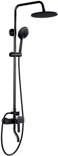DRFGNF Antique Brass Shower, Black Wall Mounted Shower Set with Round Overhead Shower Head Bath Tap, Traditional Shower Mixer Set for Bathroom Hotel Gym(C A)