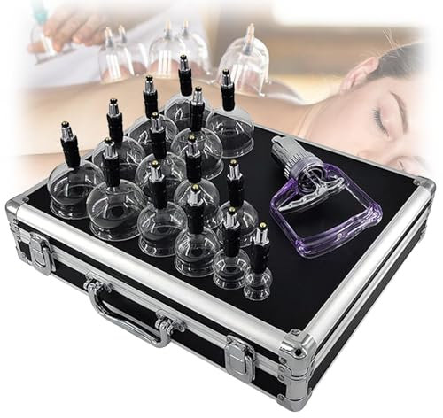 SXTYFBB 14 Pezzi 5 Misure Set di coppettazione, coppette di Vetro per Massaggio, Set Professionale di coppettazione Cinese per Studio e casa per Massaggio del Corpo e Uso Domestico