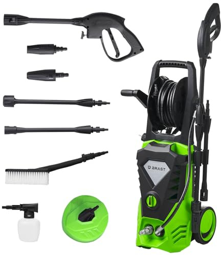 BRAST Hochdruckreiniger Elektro - Power | 2200 Watt 165 bar | inkl. 11-TLG. Sonderzubehör | Fördermenge 468 l/h | Schlauchtrommel 10m Hochdruckschlauch Hochdruckpistole | mobiler Flächenreiniger