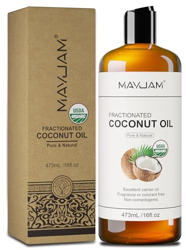 MAYJAM Fraktioniertes Kokosöl Bio 473ML, Trägeröl Kokosnussöl Reines Natürliches für Haut Haare, Leicht zu Absorbieren, USDA Organic, Hautöl Reparatur und Pflege, Coconut Oil für Massage