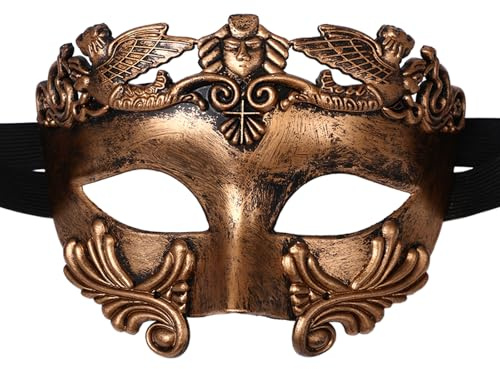 JewelryWe Brons, venetiansk mask för män: antik, grekisk romersk maskerad mask, halvmask, kostym, tillbehör för halloween, karneval, maskerad, fest, cosplay