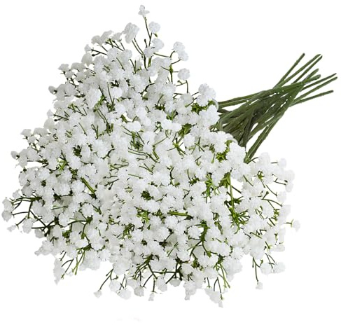 10 Flores Artificiales Blancas Gypsophila, Baby Breath para Ramo de Boda, Centros de Mesa DIY y Arreglos para Fiestas