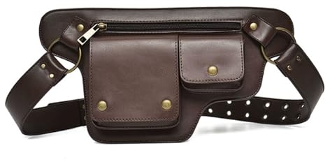 Sac Banane Moto imperméable for Femme, Petit Sac bandoulière for téléphone, de Voyage avec Plusieurs Poches(Dark Brown)