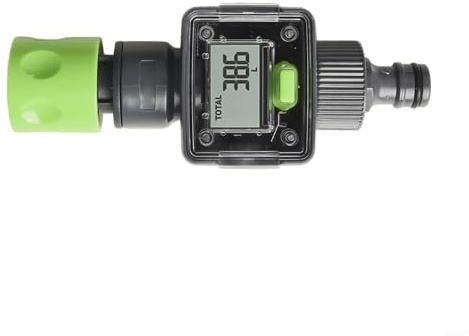 Contatore dell'acqua digitale per tubo da giardino, sensore di flusso d'acqua da 3/4 di pollice con display, misura in tempo reale e utilizzo totale dell'acqua, plastica, verde, 1 pezzo