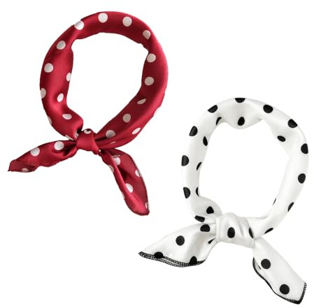 Nzexlyva Silk Square Scarf, Polka Dot Scarf Set, Red and White 2 Pack | Soft Polyester Feels Lightweight, Classic Polka Dot Pattern Complements Outfits, Suitable for Year-Round Accessory Wear