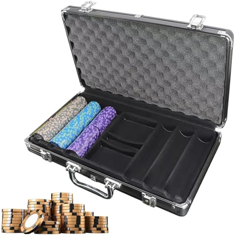 Valigetta in lega di alluminio nero opaco con una capacità di 300 pezzi, custodia protettiva e presentazione per chip da poker – per adulti, famiglia, principianti e giochi di carte Enthusi