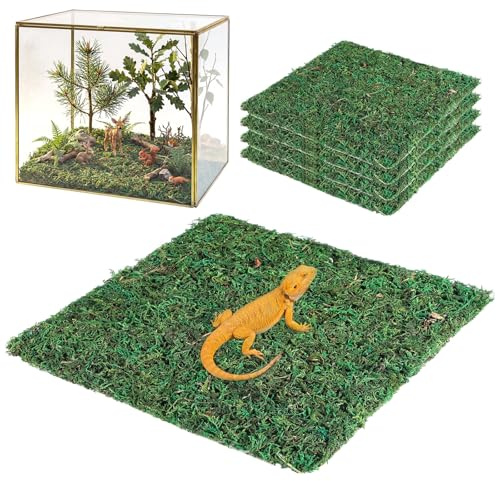 Breling 4 Pcs Reptile Carpet Natural Moss Terrarium Bedding 12'' x 12'' Reptile Habitat Mat Moisture Retaining Substrate Liner for Bearded Dragon Lizard Tortoise Snake Leopard Gecko Tank Accessories