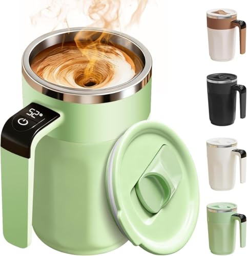 Tasse à Café à Agitation Automatique Avec Affichage De La TempéRature, Tasse à Agitation Automatique Avec Couvercle, Matériau En Acier Inoxydable Adapté Au Café, Au Lait Et à D'Autres Boissons (Vert)