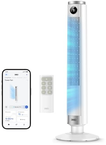 DREO Ventilatore a Torre Smart 554S, Ventilatore a Torre Regolabile 102–114cm per Camera, 8.4 m/s, Oscillazione 90°, Silenzioso 20 dB Dormire, 9 Velocità, 4 Modalità, Timer 12 h per Casa e Ufficio