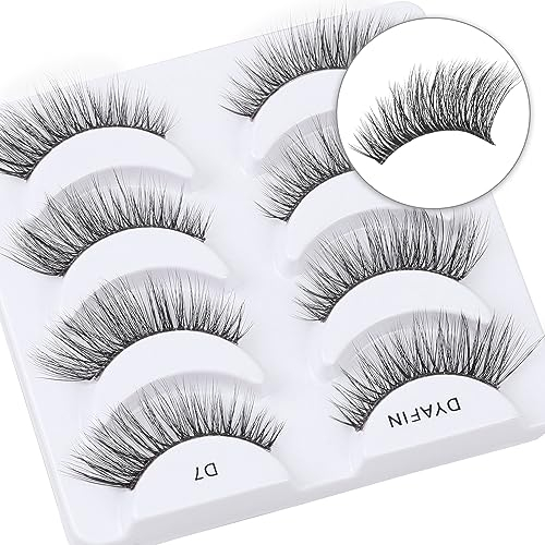 DYAFIN 3D Wimpern 4 Paar, Natürliche Künstliche Wimpern Set Fake Lashes Set Wimpern Natürliche Wiederverwendbar Handgemachte Leichte Falsche Wimpern