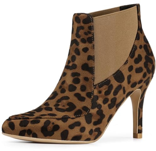 Allegra K Botines Chelsea Tacón Alto Estilete De Punta Estrecha Para Mujer Leopardo 37