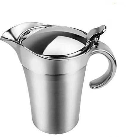 ShineMe Stainless Steel Gravy Boat Sauce Jug with Lid, 16oz Double Wall Insulated for Keeping Sauce Hot, Storage for Gravy or Cream, Apply for Home & Kitchen