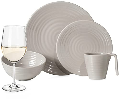 Vaisselle de camping en mélamine pour 4 personnes Café 16 pièces + 4 verres à vin Tiamo Blanc Vaisselle de table de pique-nique BBQ