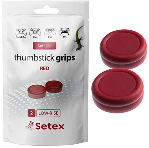 Setex Gecko Grip, Thumbstick-Griffabdeckungen, für Playstation PS5, PS4, Xbox One, Switch Pro, Steam Deck, Rutschfeste Mikrostrukturierte Analogstick-Daumengriffe, (1 Paar) Rot, nur Griffabdeckungen