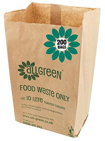 10 Litre x 200 Paper Compostable Bags Kitchen Caddy Liners - Food Waste Bin Liners - EcoSack 10L Biodegradable Bags with Composting Guide
