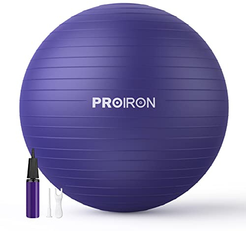 PROIRON, Pelota de Pilates, Fitness, Yoga, Embarazo, Deporte, Fitball para Ejercicios Gimnasia, Morado 65cm, Anti-pinchazos, Incluye Inflador