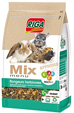 Riga - Menu Mix pour Rongeurs Herbivores - Lapins Nains, Cochon d'Inde, Chinchillas, Dègues - Graines, Céréales Et Légumes - Riche en Vitamines Et Minéraux - sans Colorant - Sain Et Équilibré - 800G