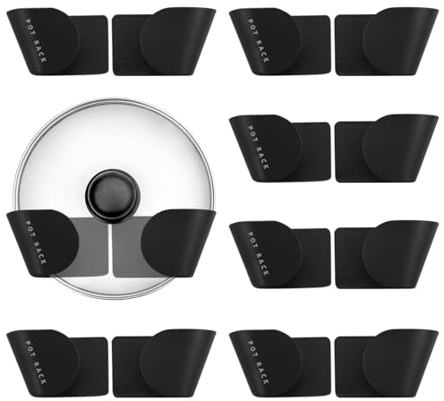 SZCXDKJ 10Pcs Pot Lid Racks Wall Mount Pan Lid Holder Punch-Free Pot Lid Storage Organizer Adjustable Hanging Pan Cover Organizer Plastic Cutting Board Storage for Home Kitchen (Black)
