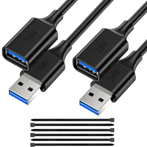 USB Extender Cord 0.5FT(2 Pack), USB 3.0 Extension Cable, USB A Male to Female, Compatible for USB Flash Drive, Hard Drive, Card Reader, Webcam, Printer, Keyboard, Mouse, Playstation, Xbox, VR Headset
