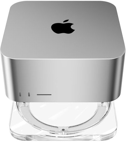 HEWYIOS Transparent Acrylic mac Studio Stand, Built in Detachable air Filter Suitable for Mac Studio M2 Max, M2 Ultra, M1 Max, M1 Ultra Accessories,Cooling Desktop Bracket Mount