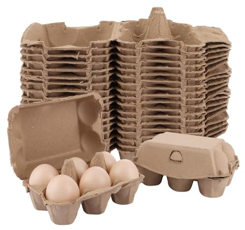APACALI 50 Pièces Boite Oeuf Carton, 6 grilles Distributeur Empilable Boîte à Pulpe D'œufs, Boîte à œufs en carton pour œufs de poule, œufs de Pâques pour bricoler