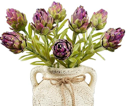 Lovmeety Carciofi artificiali viola, 5 pezzi realistici rami finti fiori finti bouquet di verdure per composizioni floreali casa matrimonio decorazione tavolo