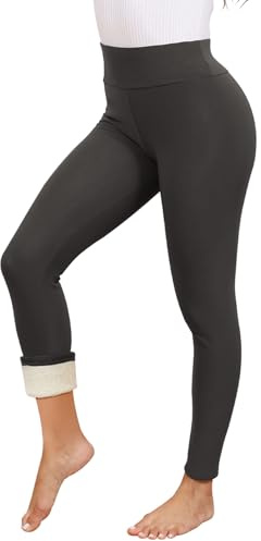 Termoleggings för kvinnor, vinterfodrade leggings, fleece, termobyxor, dam, varma termoleggings, hög midja, termostrumpbyxor, dam, ogenomskinliga, Mörkgrå, XL