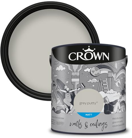 Crown Walls & Ceilings Matt Emulsion Paint, Size 2.5L, Grey Putty