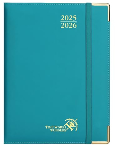 POPRUN Agenda 2025 2026 Semainier 22 x 16,5 cm De Août 2025 à Déc 2026, Premium Planner Scolaire 17 Mois, Couverture en cuir de coton PU, Onglets Mensuels, Papier 100g/m², Pacifique Vert