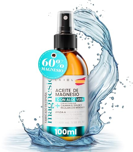 LAIOL Aceite de Magnesio Spray 100ml Para Pies Cansados – Magnesium Oil Spray para Musculos y Dormir – Magnesio para Masaje, Relajación Muscular, Sueño y Cuidado de la Piel – Adultos y Niños