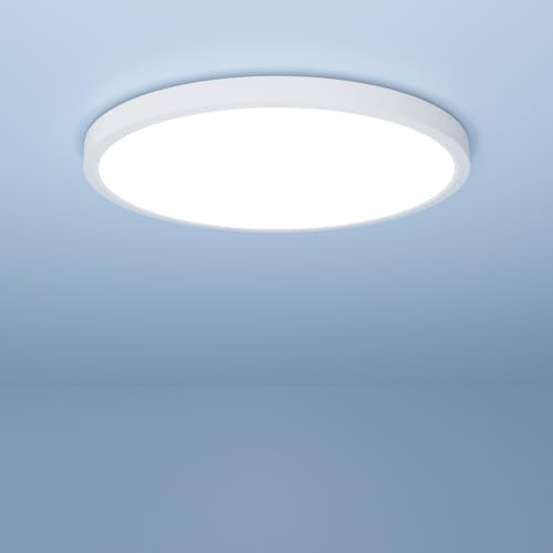 LUTW Bathroom Light, 18W 1930LM Ultra-Thin LED Ceiling Light, 6500K Cool White, Waterproof IP44, Dome, Modern, Ceiling Lights for Bedroom, Kitchen, Bathroom, Living Room, 22 * 1.7CM(White), 1 Pack