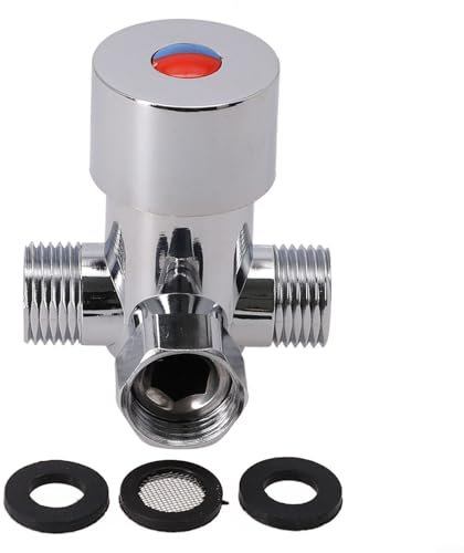 Zeroupshop Valvole miscelatrici termostatiche, per doccia e acqua, regolatore della temperatura dell'acqua, controllo del termostato del bacino, in ottone massiccio, a 3 vie, per acqua calda e fredda