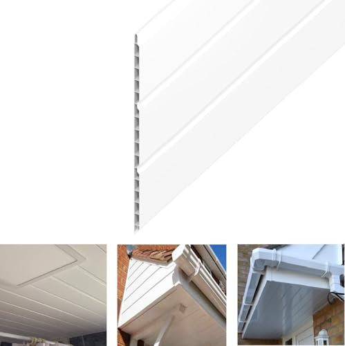 Hollow Soffit Cladding Board - White Plastic Soffit Board 5m Length x 300mm - 5 Length Pack